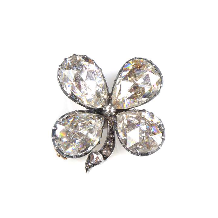 19th century rose cut diamond four leaf clover brooch